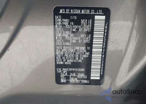 2015 Nissan Quest Platinum/S/Sl/Sv from USA, damaged, VIN JN8AE2KP4F9125085